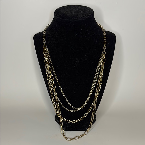 Gold Tone Multi-Strand Cascading Chain Fashion Necklace 20” with 2” extender - Picture 1 of 4